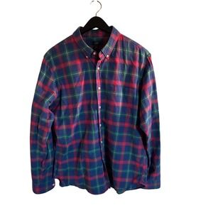 J. Crew Oxford Plaid Long Sleeve Button Down Shirt XL Blue Red‎ Green Cotton